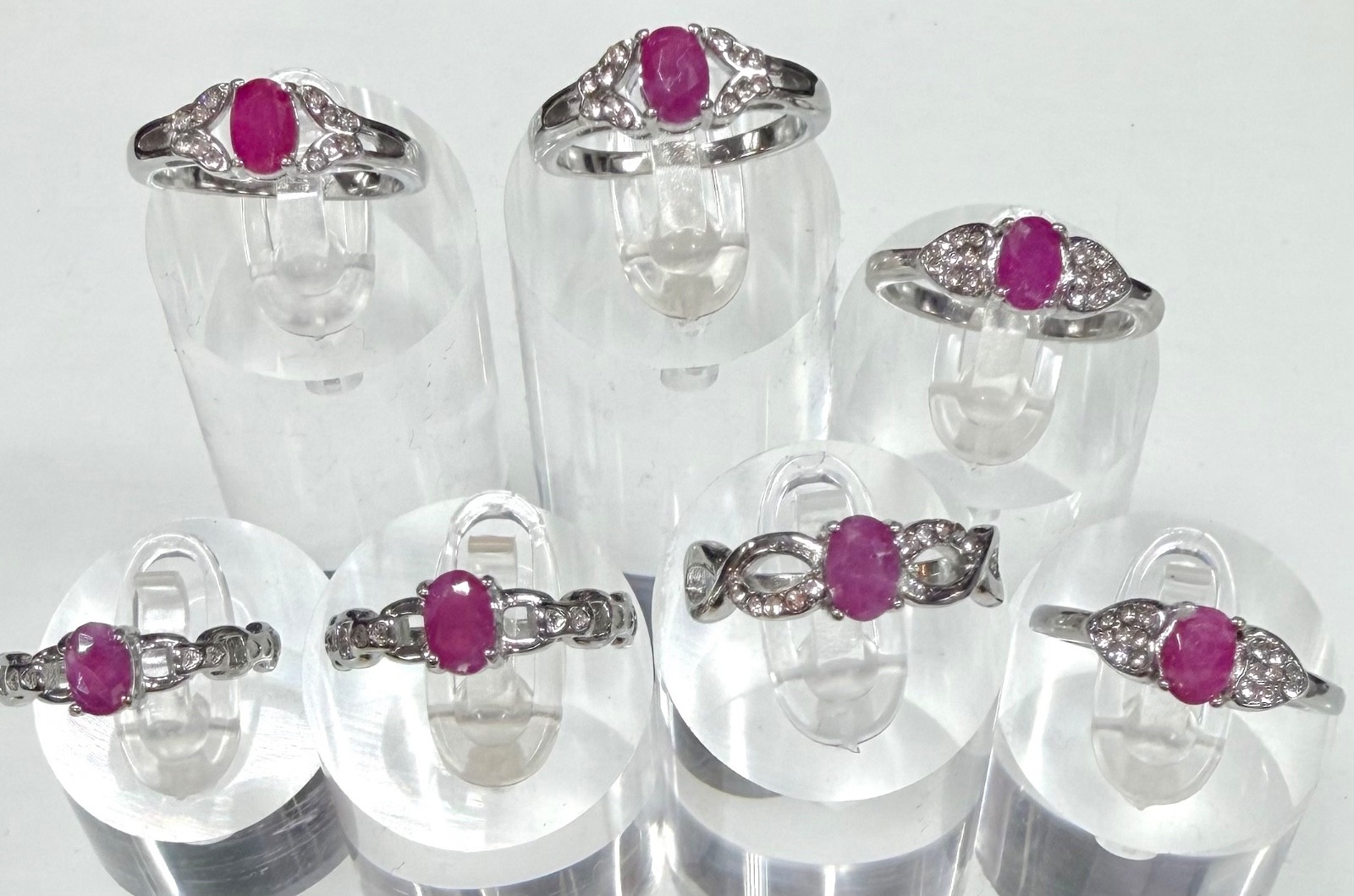 Wholesale Lot 7 Pcs Natural Ruby Stainless Steel Rings(316) Crystal 4x6mm