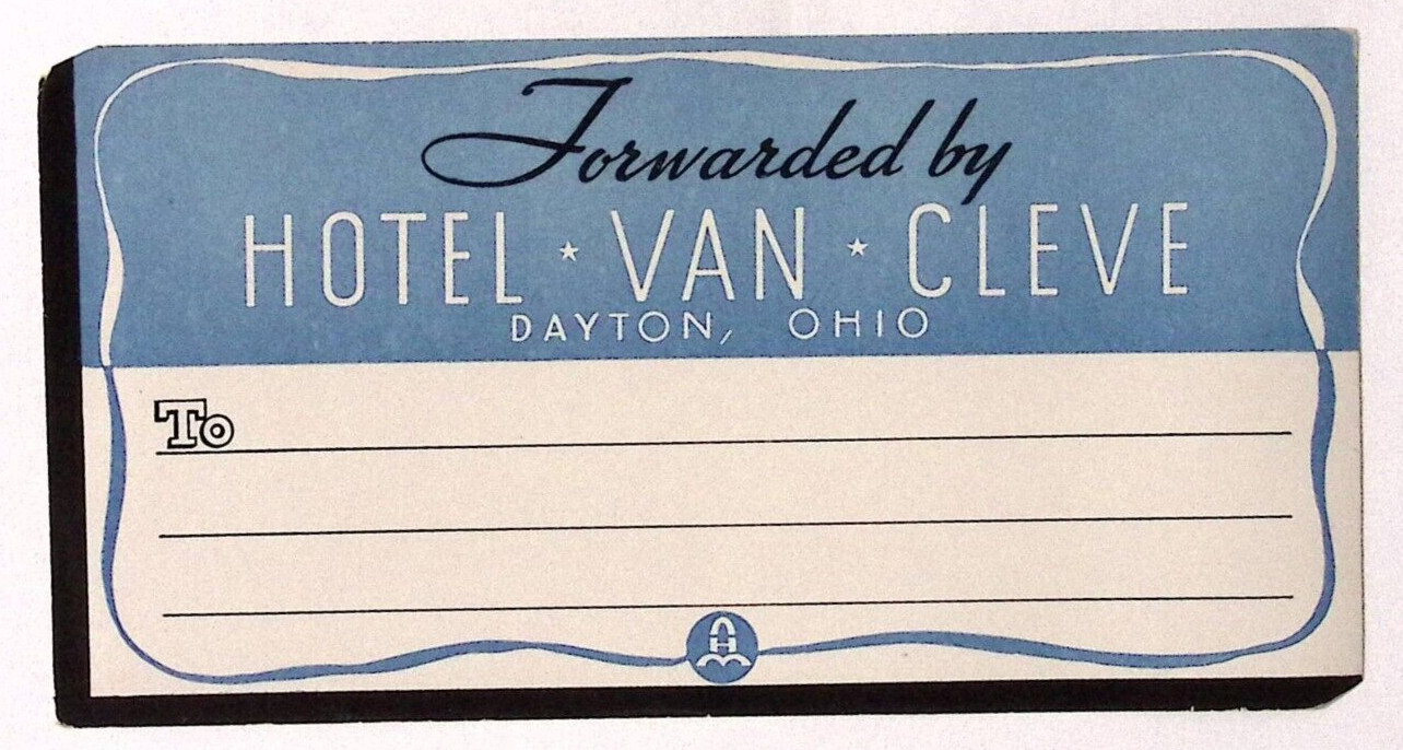 Hotel Van Cleve Dayton OH Vintage Mailing Luggage Label 3.25 x 6.25\ Hotel Van Cleve Dayton OH Vintage Mailing Luggage Label 3.25 x 6.25\