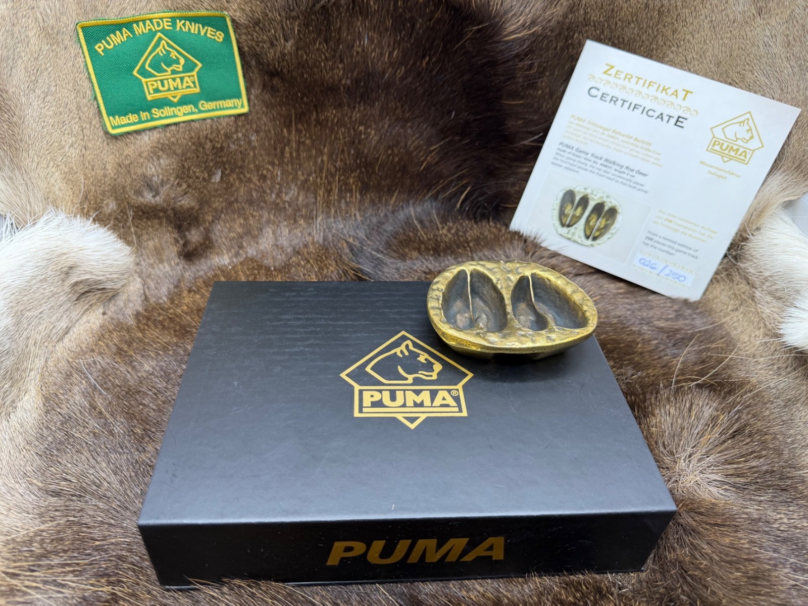 Mint Puma Brass Game Track Roe Deer  In Factory Puma Black Box With COA