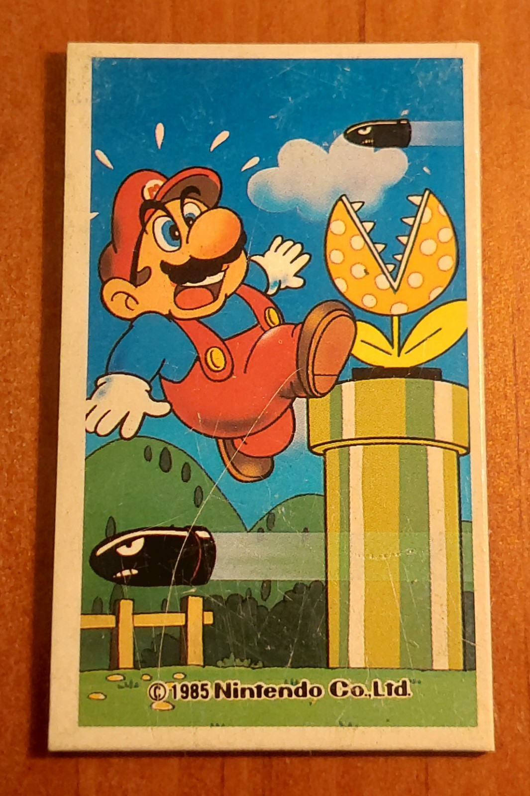 1985 NINTENDO SUPER MARIO VINTAGE JAPANESE MENKO CARD - FAMICOM FLOWER EATING
