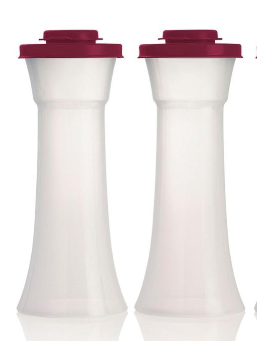 Tupperware Large Hourglass Salt and Pepper Shakers Set New-Burgundy-NEW