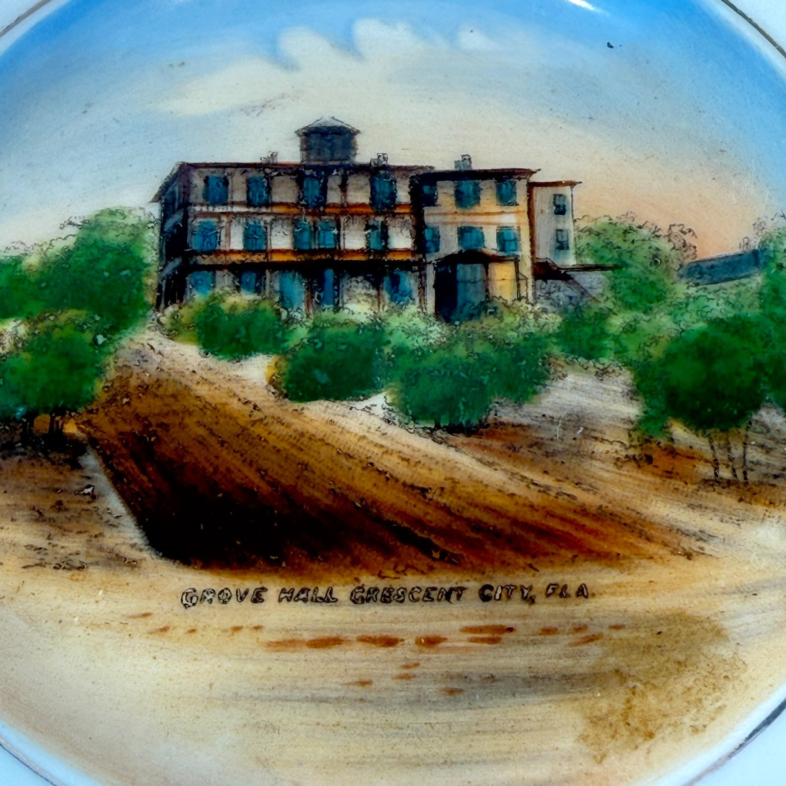 CRESCENT CITY Grove Hall FL FLORIDA Antique Souvenir China Dish Plate