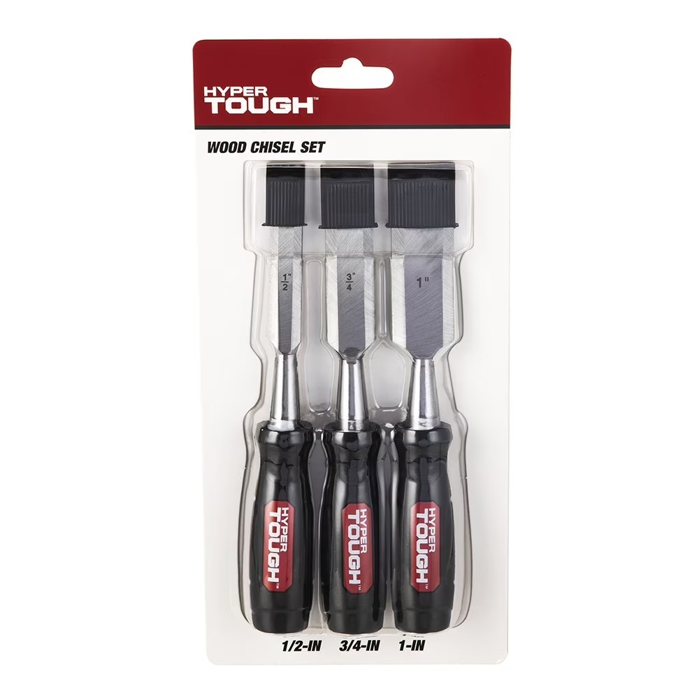 3 Piece Wood Chisel Set with Metal Striking Caps for Woodworking and Carving