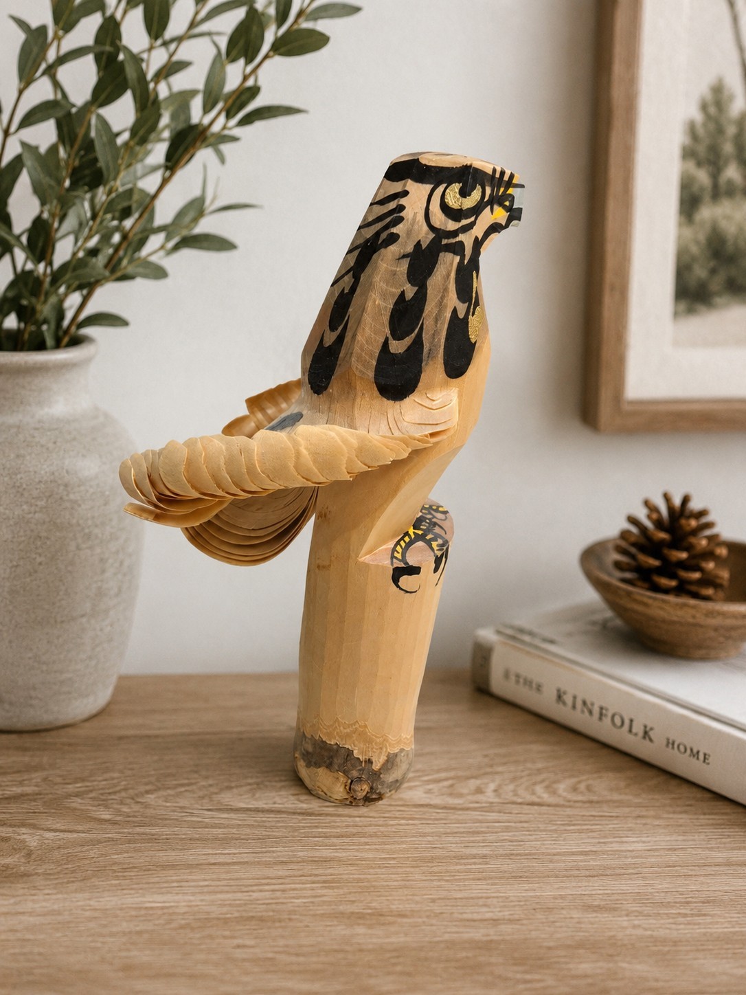 Otakapoppo Sasano Ittobori Signed Wooden Hand Carved Hawk Japanese Folk Art 