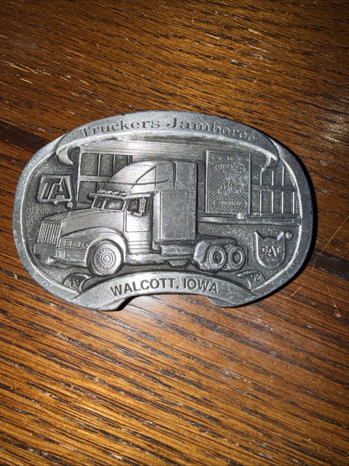 13th Trucker Jam. Iowa 80 Truckstop Walcott Belt Buckle 92 Semi Truck Cat 063/50