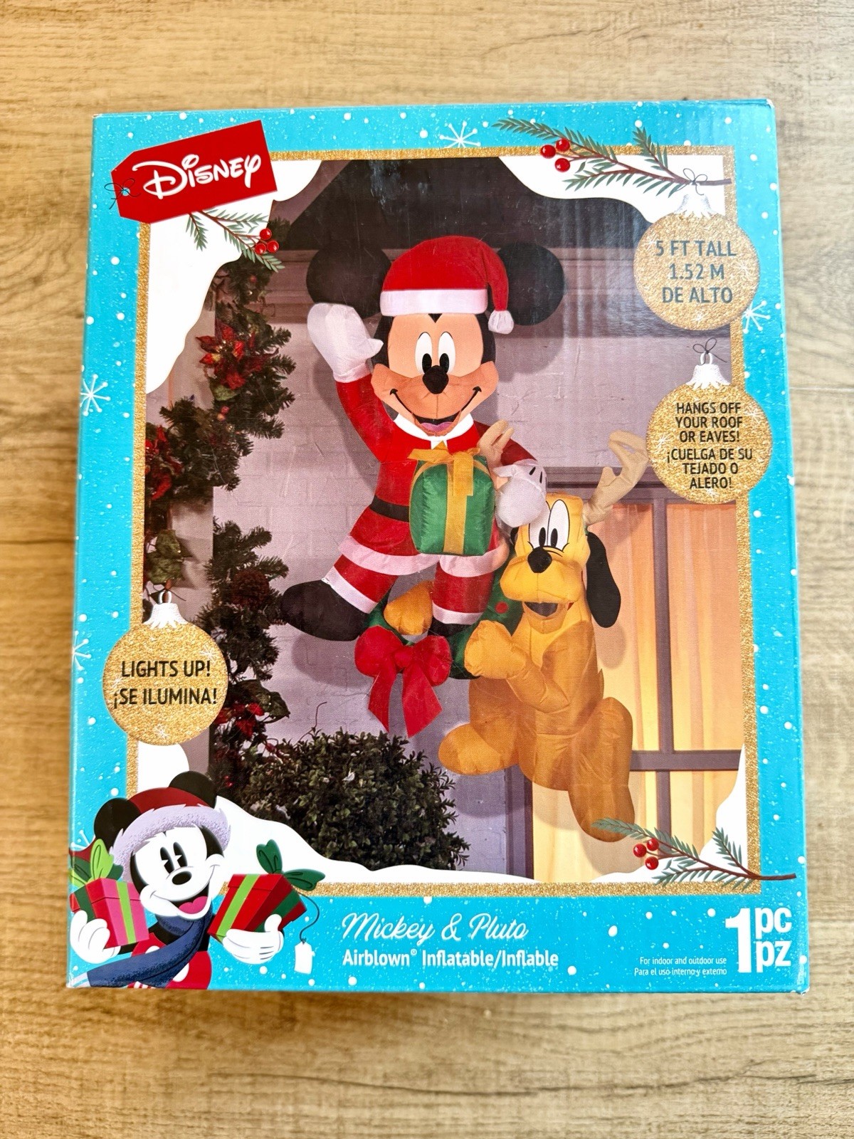 Disney Mickey Mouse & Pluto Airblown Inflatable Christmas Decor 5ft Lights Up
