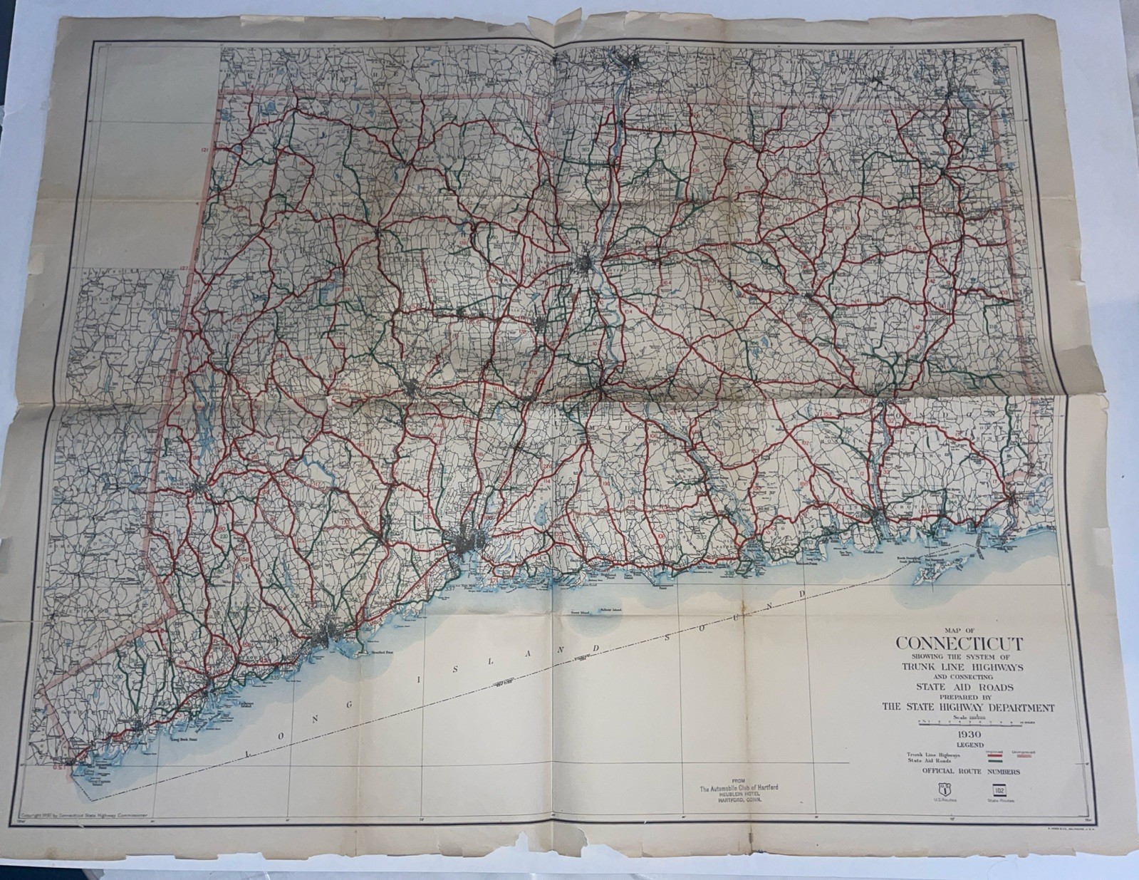 1930 Highway Map of Connecticut