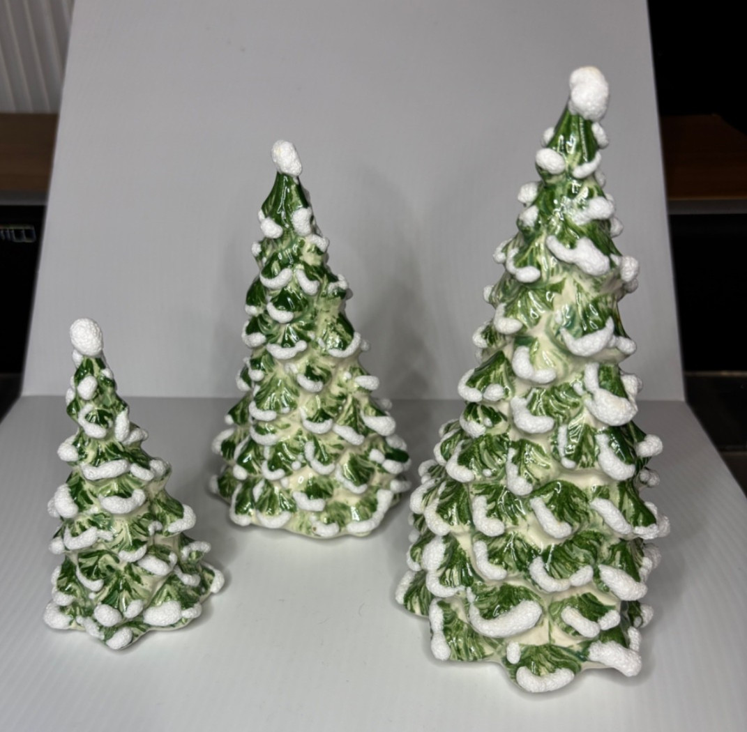 Vintage Walter Brockmann Ceramic Christmas Trees Set of 3 W-B Studios Signed