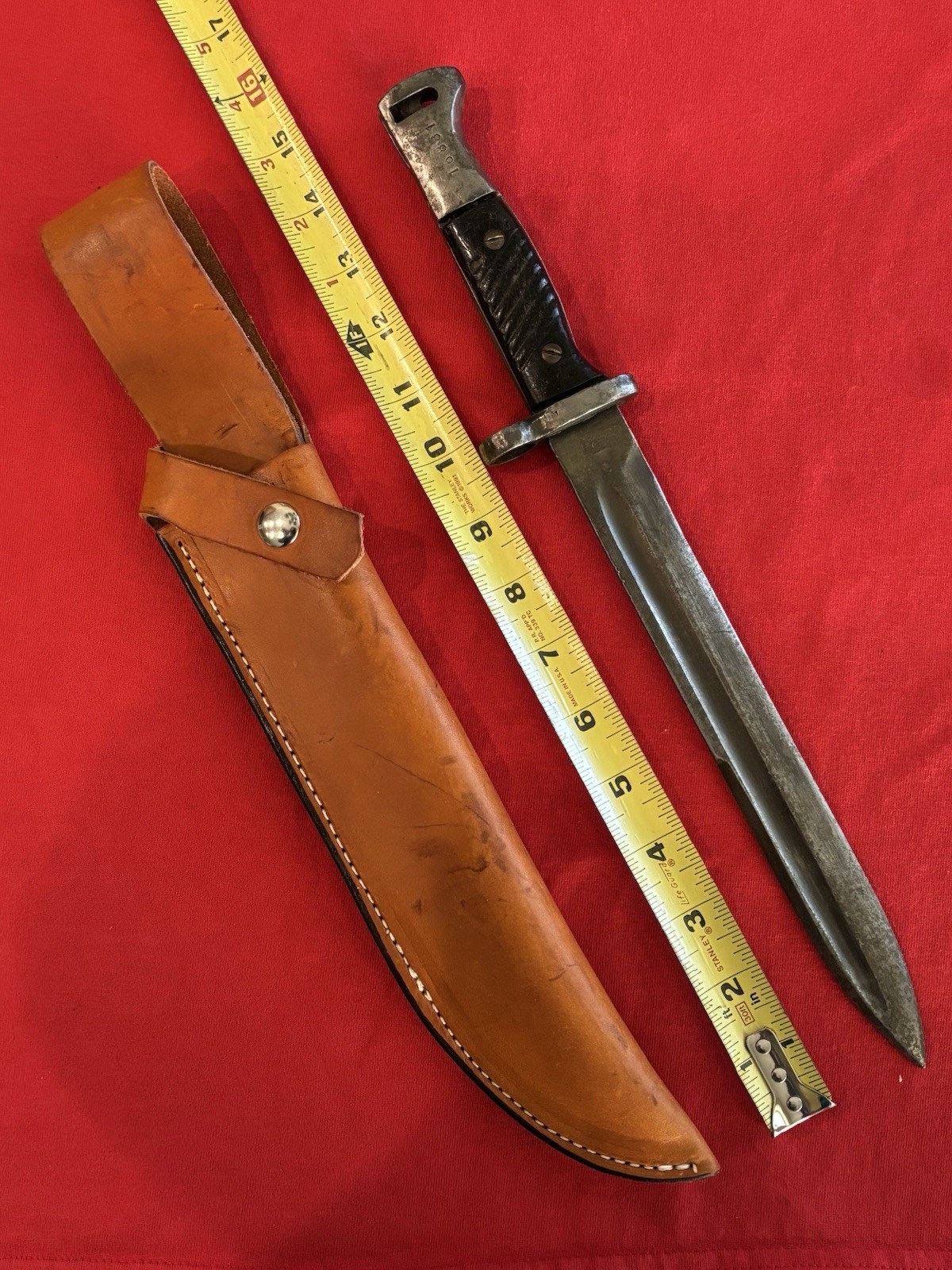 ISRAELI MADE M1949 MAUSER CONVERTED TO A FIGHTING KNIFE - NEW LEATHER SHEATH 