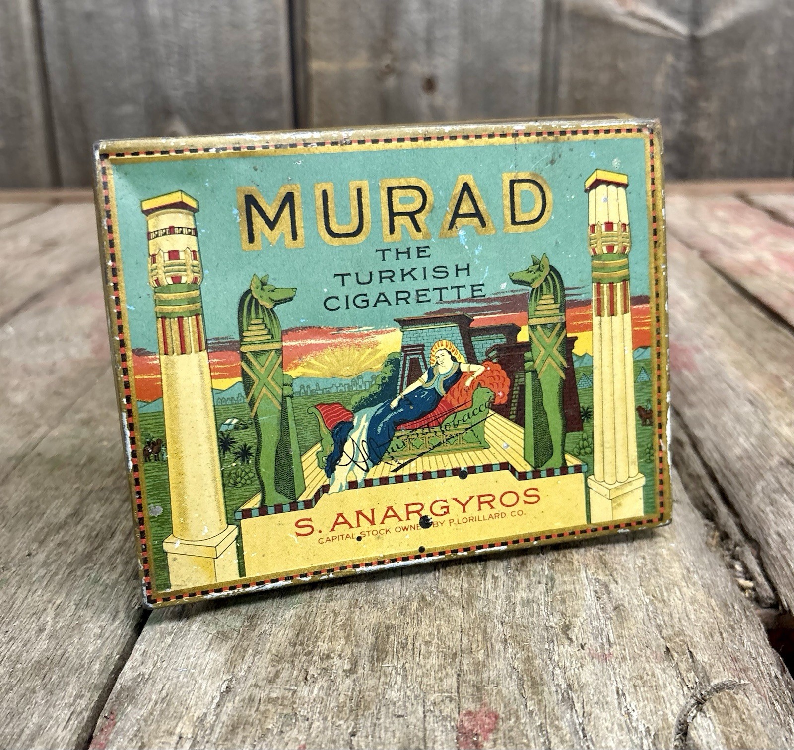 Antique 1910s S Anargyros Murad Turkish Cigarettes Tin Box Tobacco Advertising