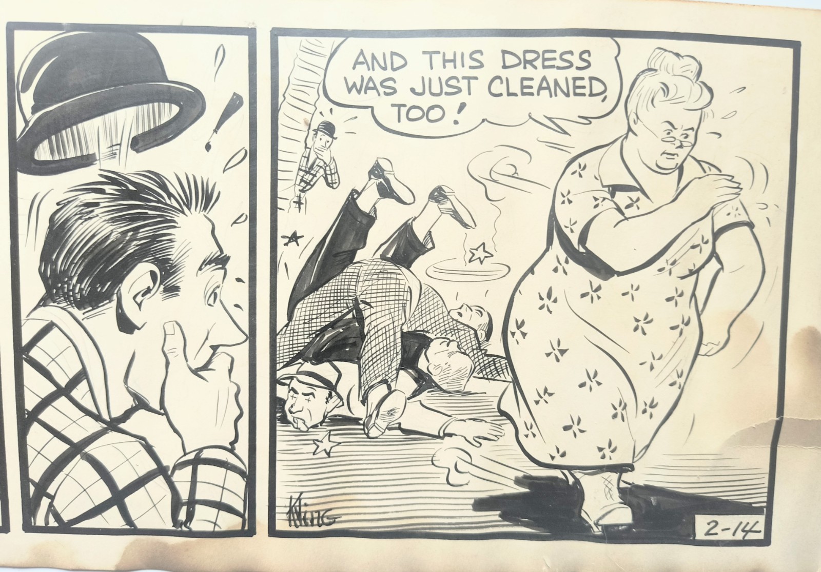 Original Ken Kling Three Panel Cartoon 1930's