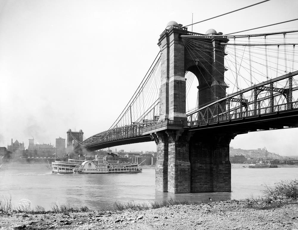 1907 Suspension Bridge, Cincinnati, Ohio Old Photo 8.5 1907 Suspension Bridge, Cincinnati, Ohio Old Photo 8.5