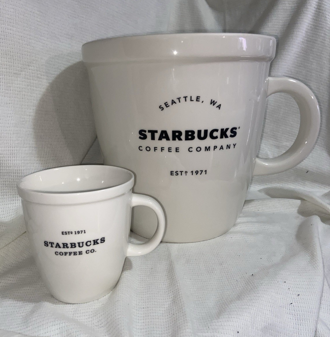 Starbucks giant 3 gallon mug & Small matching mug .Seattle, WA Est. 1971 (43) Starbucks giant 3 gallon mug & Small matching mug .Seattle, WA Est. 1971 (43)