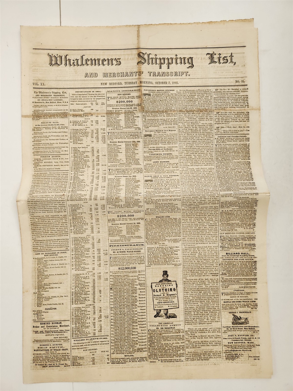 1862 antique CIVIL WAR EMANCIPATION PROCLAMATION new bedford ma WHALING NEWS 