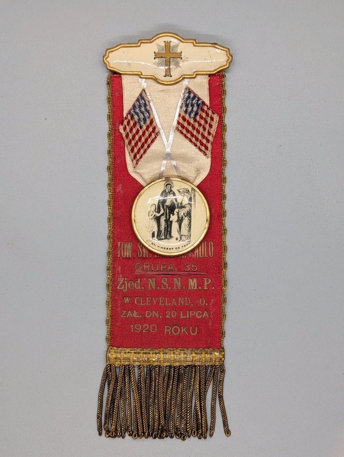 1920s-30s Polish Cleveland St Vincent de Paul Group 35 Mourning Ribbon Badge
