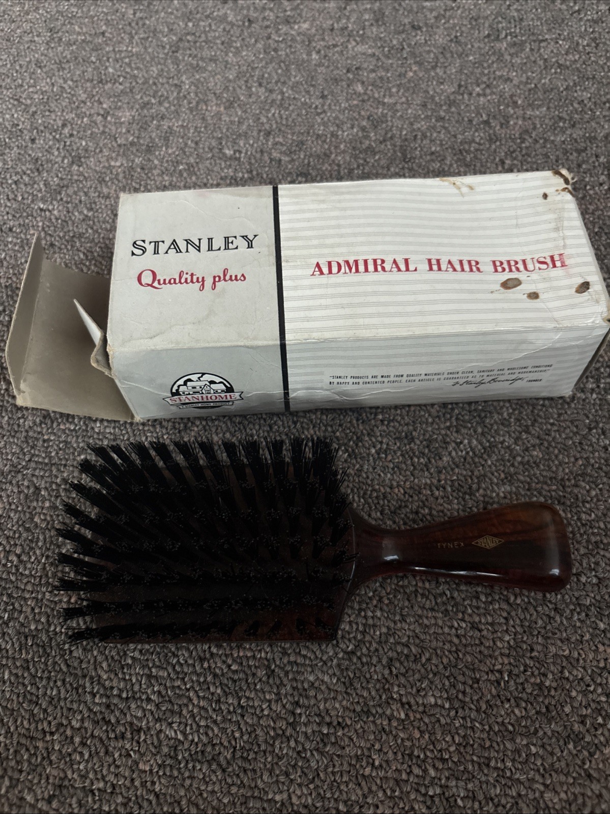 Vintage Stanley Quality Plus Admiral Hair Brush With Box 