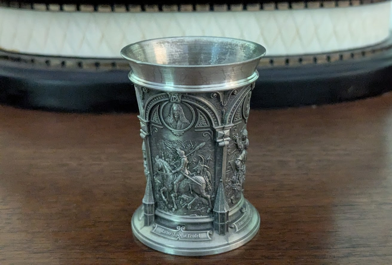WMF Zinn Galerie Albrecht Durer Pewter  Four/3D Panels Shot Cup Tumbler, 2.25\