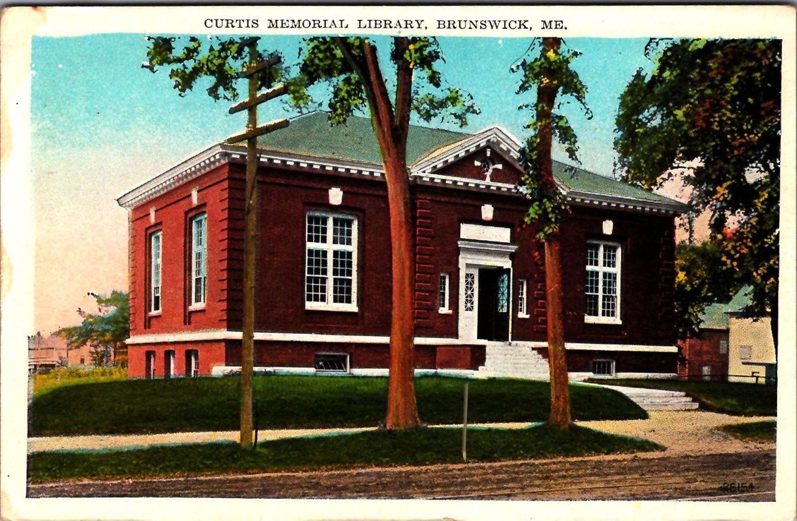 Vintage Curtis Memorial Library Postcard, Brunswick, ME