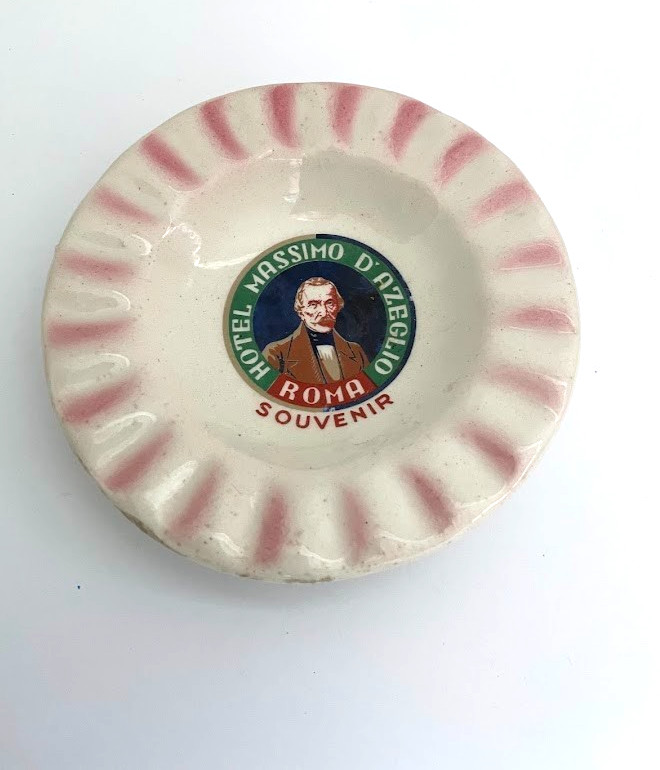 pink Hotel Massimo d'Azeglio Roma SOUVENIR RING DISH / ASHTRAY advertise vtg
