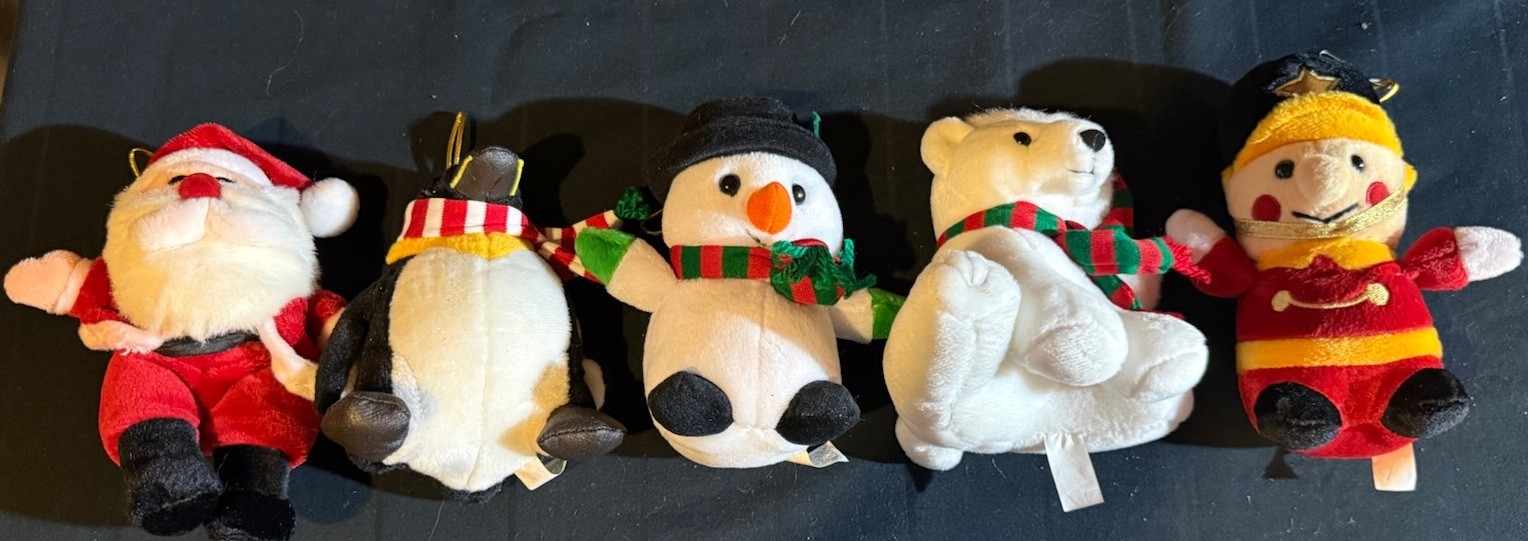 Vintage Chosun Christmas Plush Ornaments Set -Santa Penguin Bear Soldier Snowman