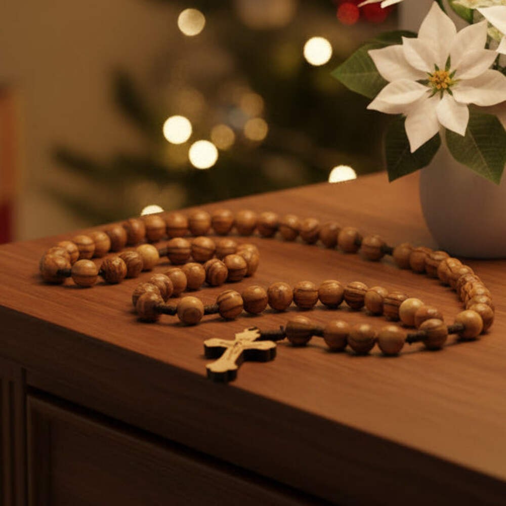 Catholic Rosary with Large Wooden Beads, Hand Made in Bethlehem from Holy Land O