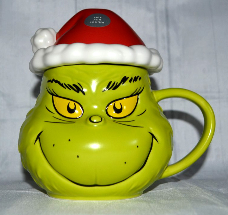 NEW Hallmark Dr. Seuss's The Grinch Santa With Sound Hat Topper Coffee Mug