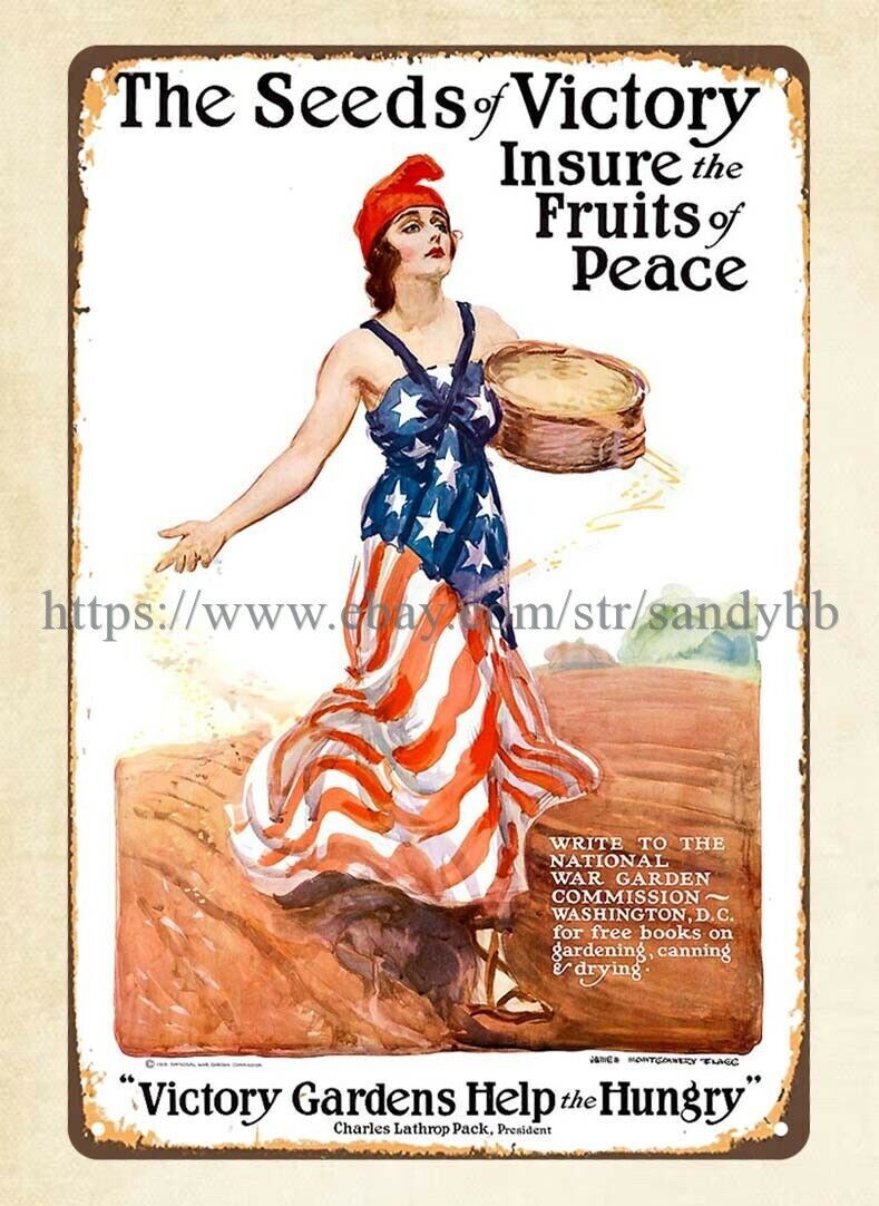 LAGG, James Montgomery patriotic art Seeds of Victory 1918 metal tin sign