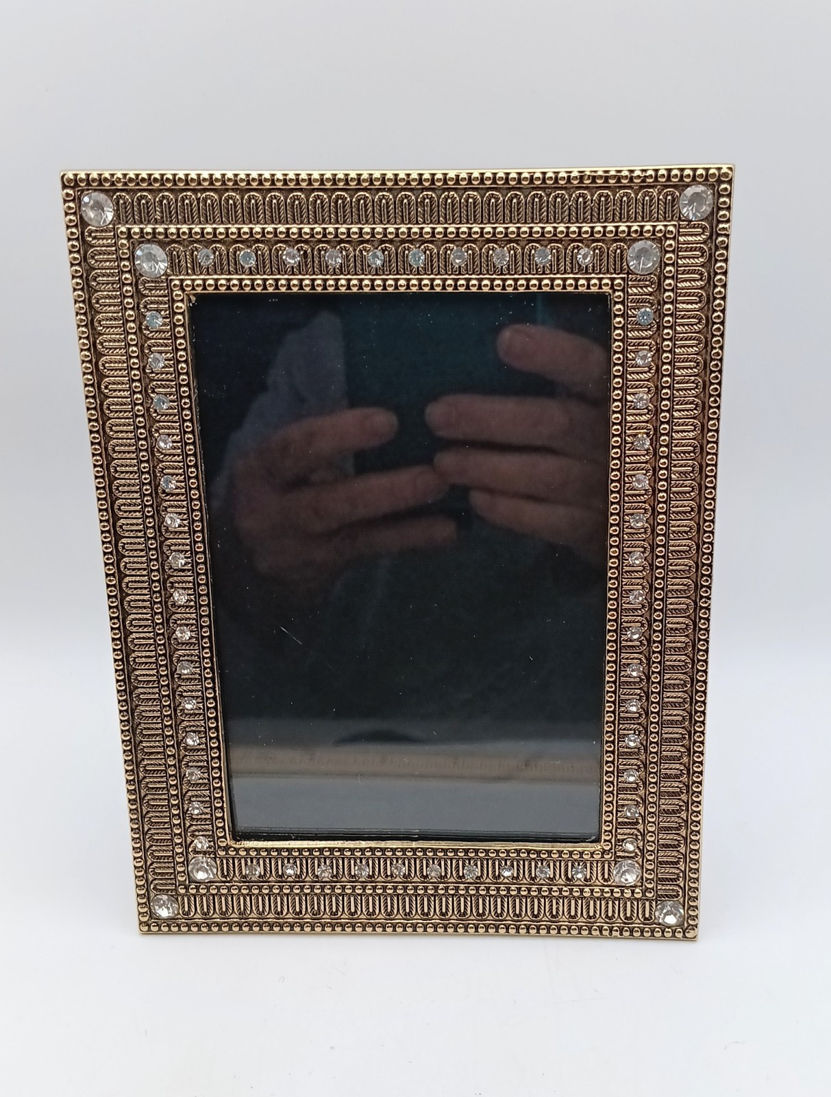 Vintage Style Gold Tone Metal Picture Frame 4x6 Ornate Rhinestone Tabletop Decor