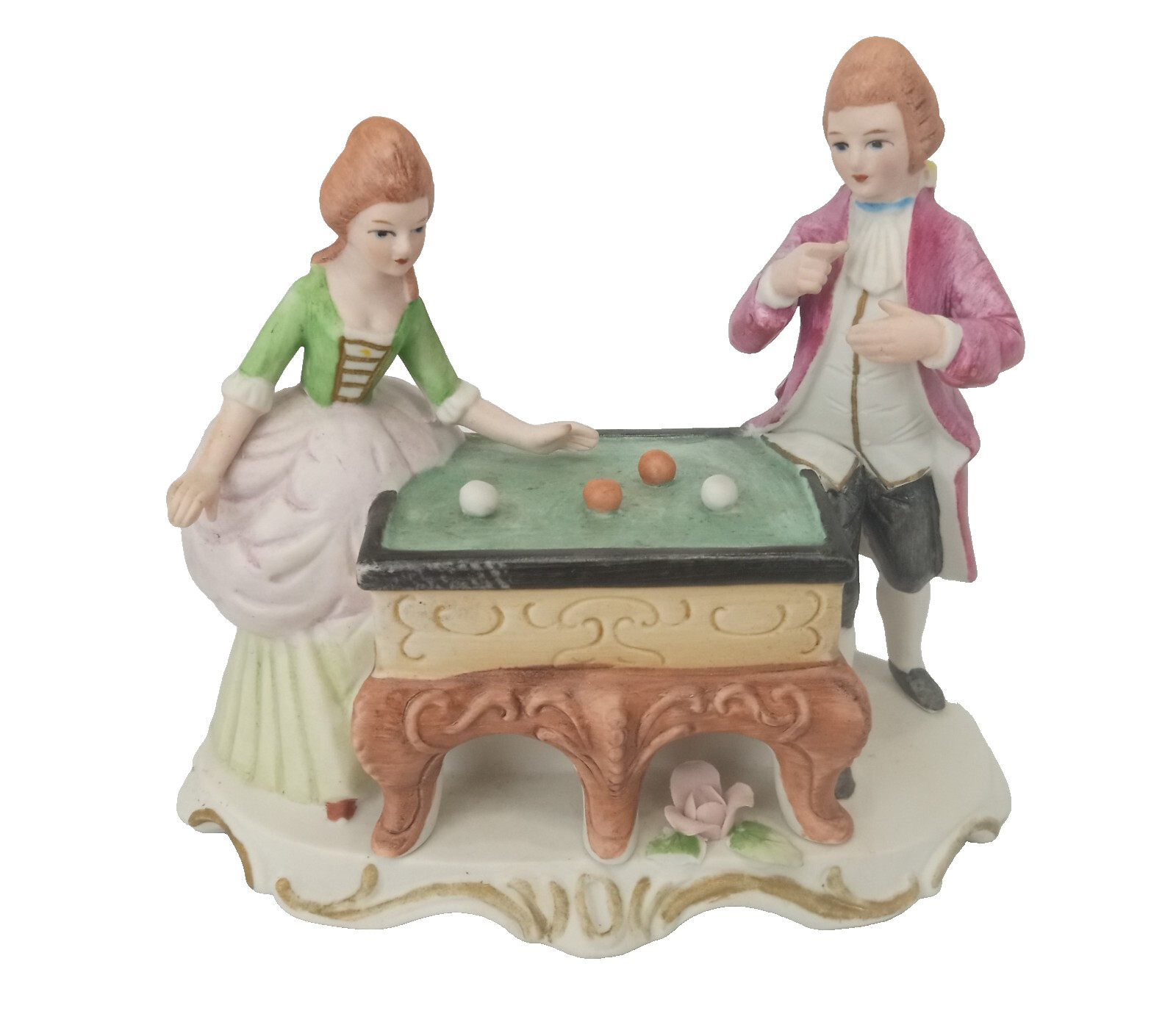 Vintage French Porcelain Bisque  Victorian Couple  Playing Pool figurines