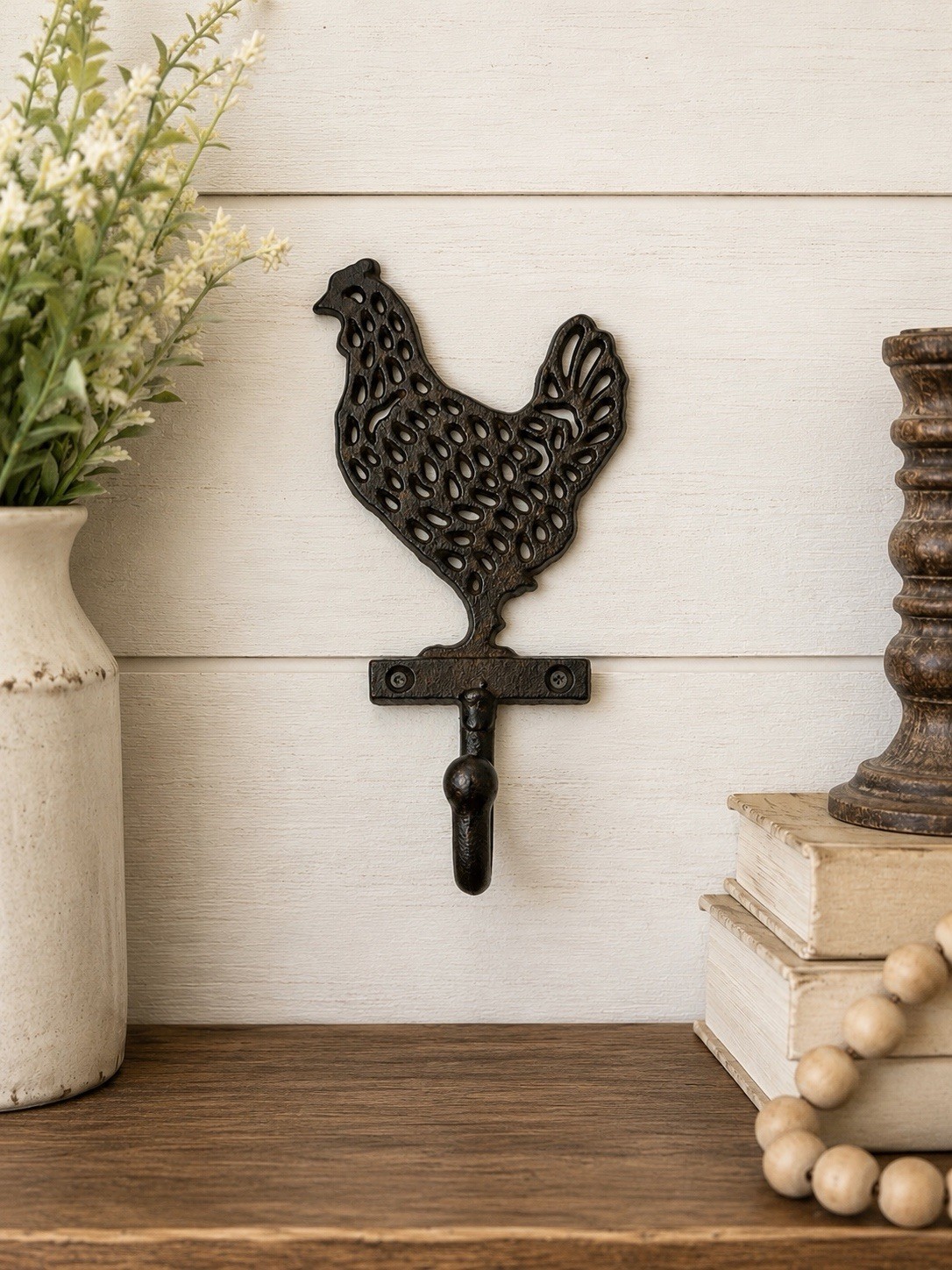 Rustic Cast Iron Rooster Wall Hook Metal Chicken Kitchen Hook Rooster Decor 8”