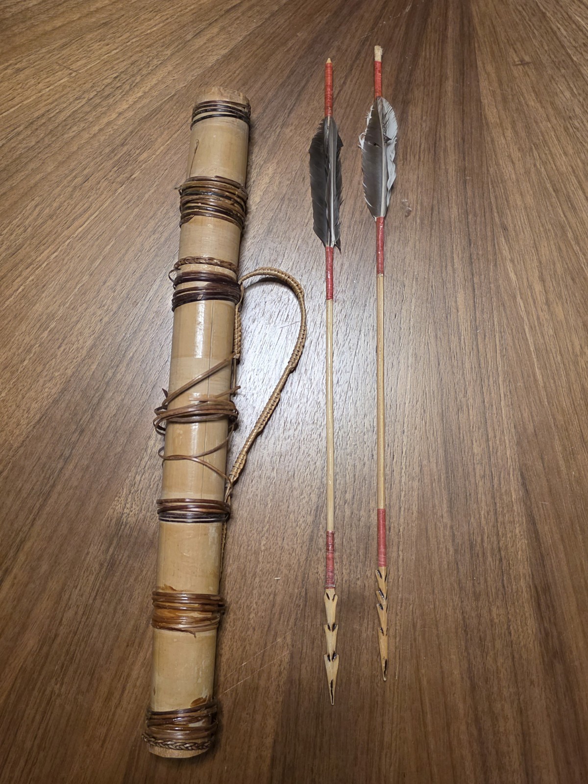 Vintage Dayak Borneo Bamboo Blowgun Dart Quiver Tolor Tribal Art Darts Arrows 