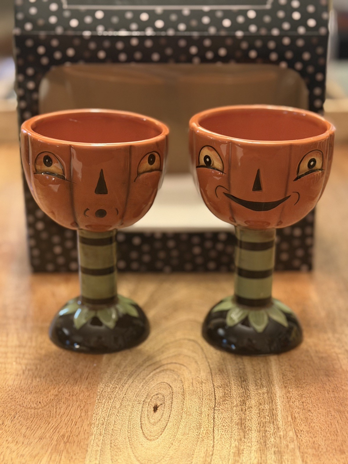 NIB Johanna Parker Vintage Style Halloween Pumpkin Goblets Set of Two Nostalgia 