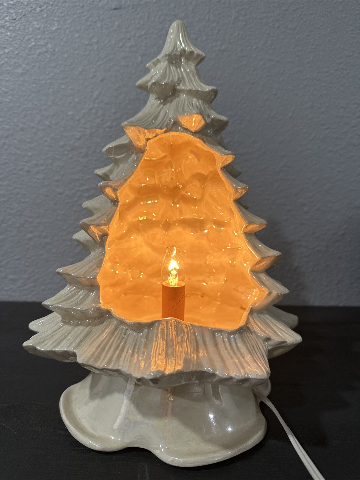 Ceramic Christmas Tree DHM 1988 Hand Painted 13” Two Piece Bulb Inside VGT