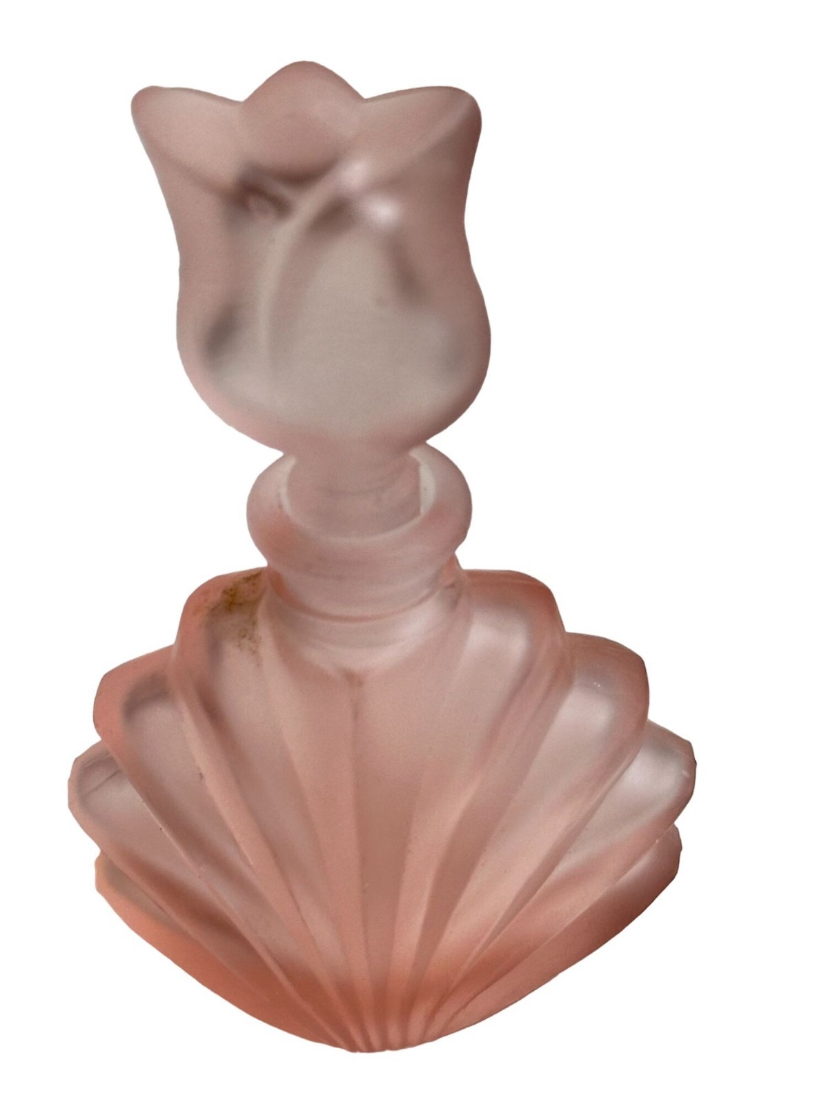 Pink Frosted Satin Glass Perfume Bottle Decanter Tulip Silhouette