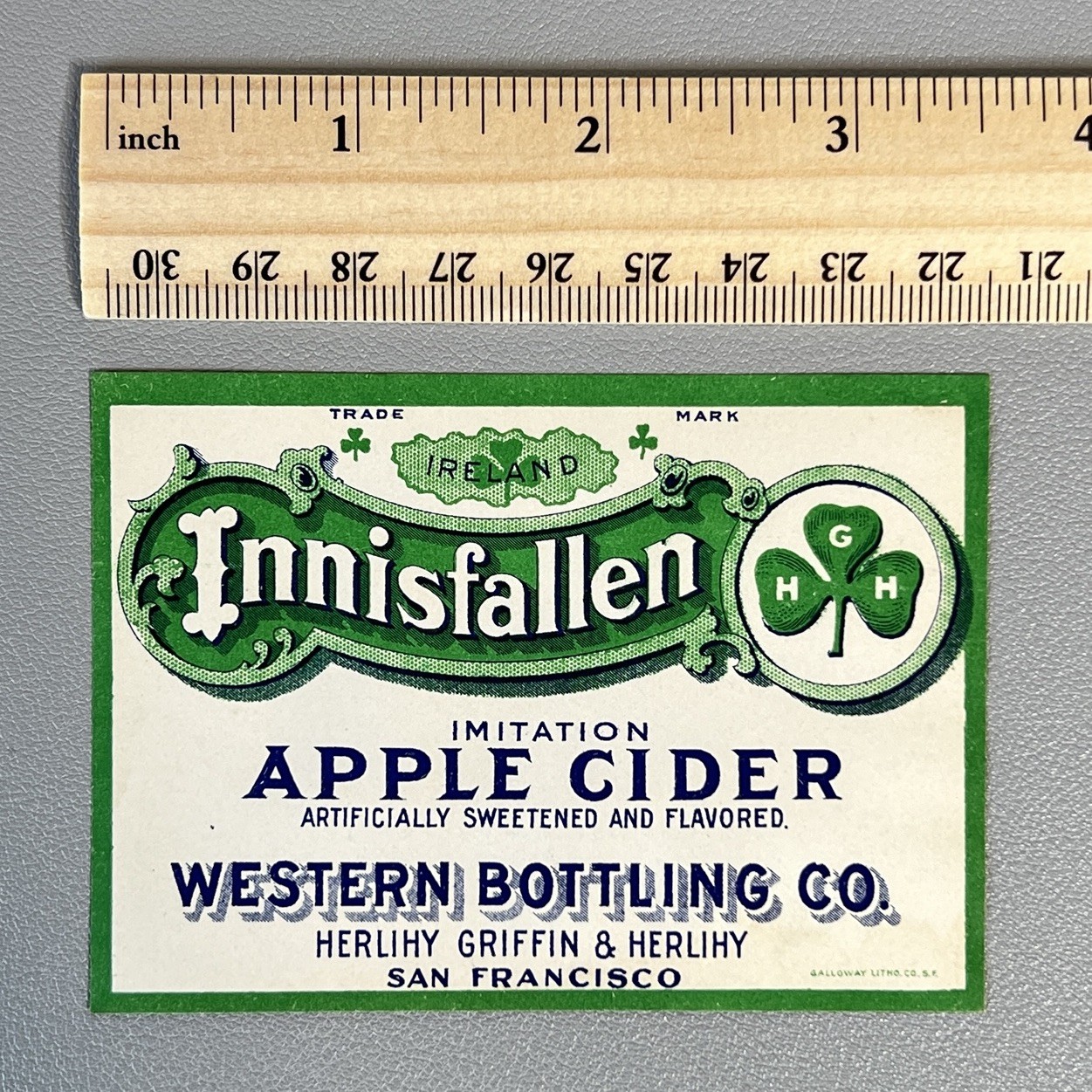 Vtg 1930s NOS Innisfallen Apple Cider Label San Francisco Western Bottling Co