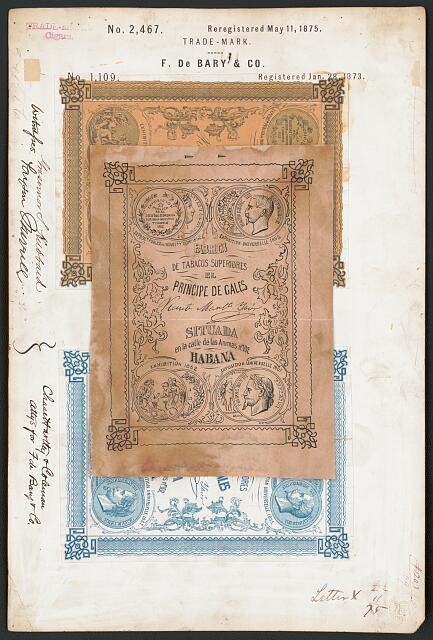Havana Cuba 1870s Principe de Gales Cigars F. de Bary & Co Trade Mark