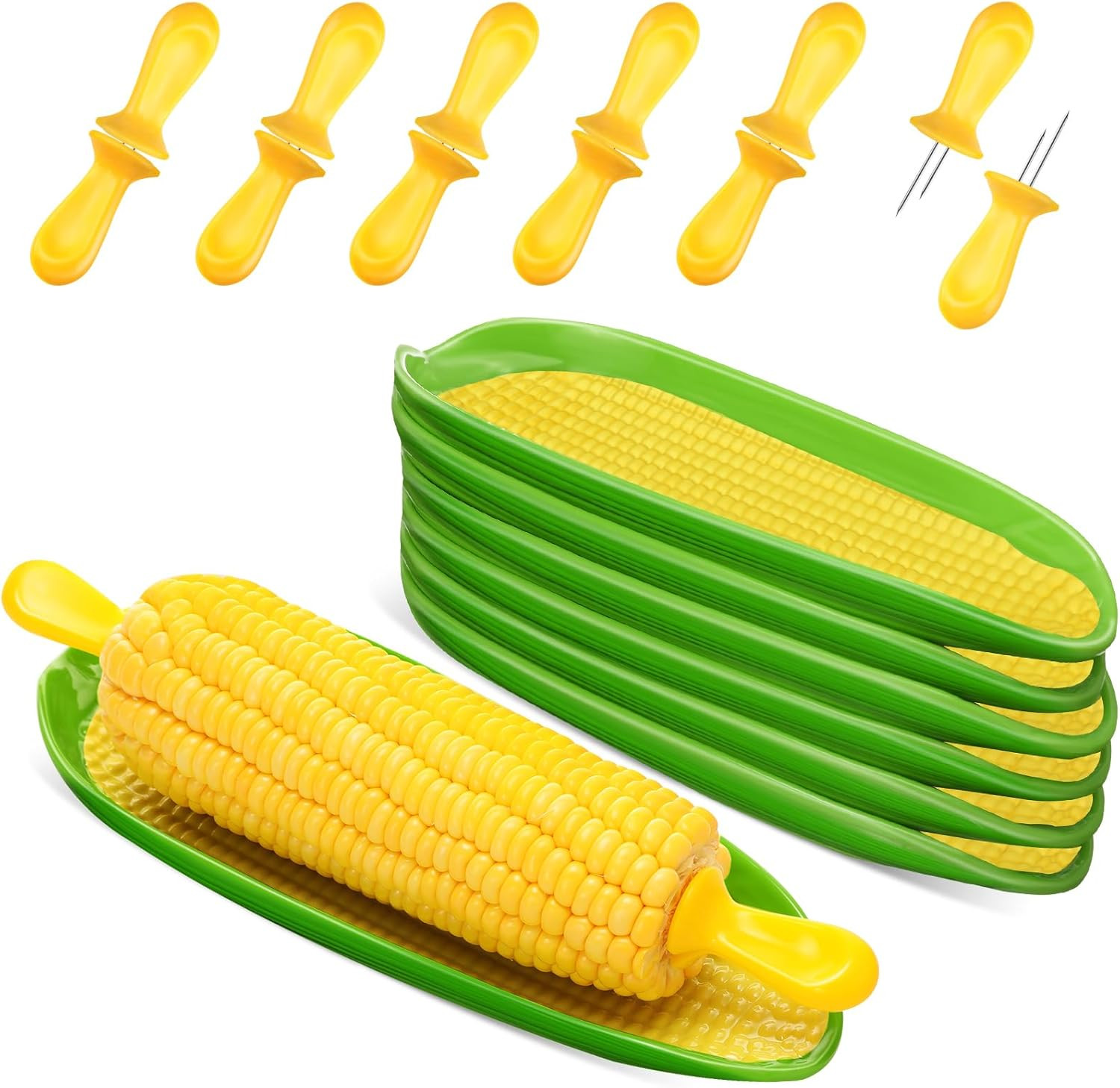 Corn Cob Holders and Dishes Set Stainless Steel Melamine 9 Pcs