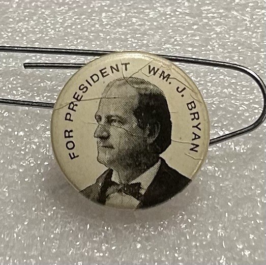 Antique 1896 William Jennings Bryan Celluloid Lapel Button Stud Campaign Y181