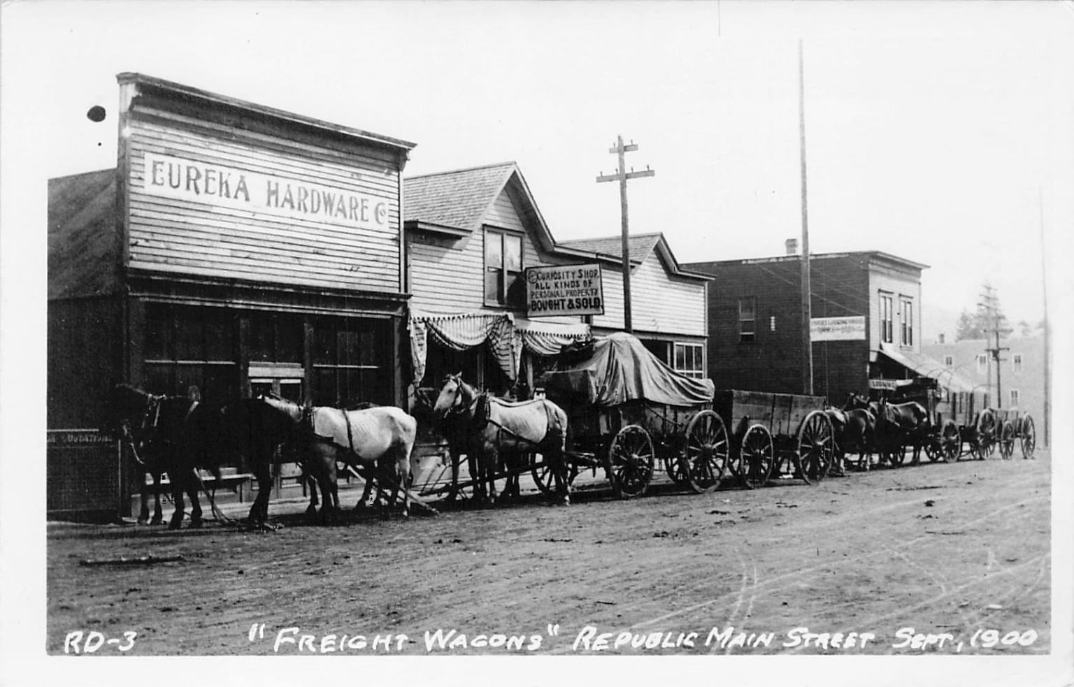 Republic WA Main Street Freight Wagons 1900 Real Photo Postcard RPPC Eureka Republic WA Main Street Freight Wagons 1900 Real Photo Postcard RPPC Eureka