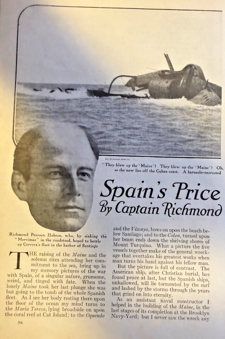 1912 Spanish American War Battleship Maine Captain Richmond Pearson Hobson