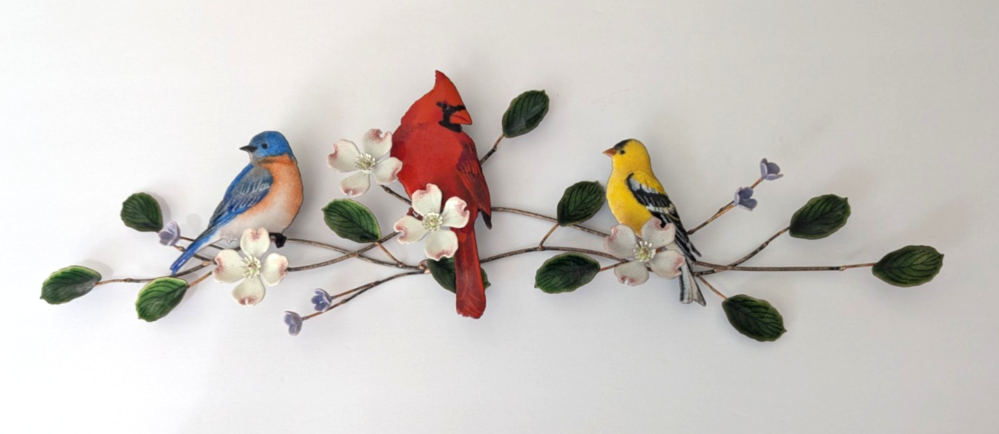 Bovano of Cheshire Enamel Bird Wall Sculpture Bluebird, Cardinal & Goldfinch 21\ Bovano of Cheshire Enamel Bird Wall Sculpture Bluebird, Cardinal & Goldfinch 21\