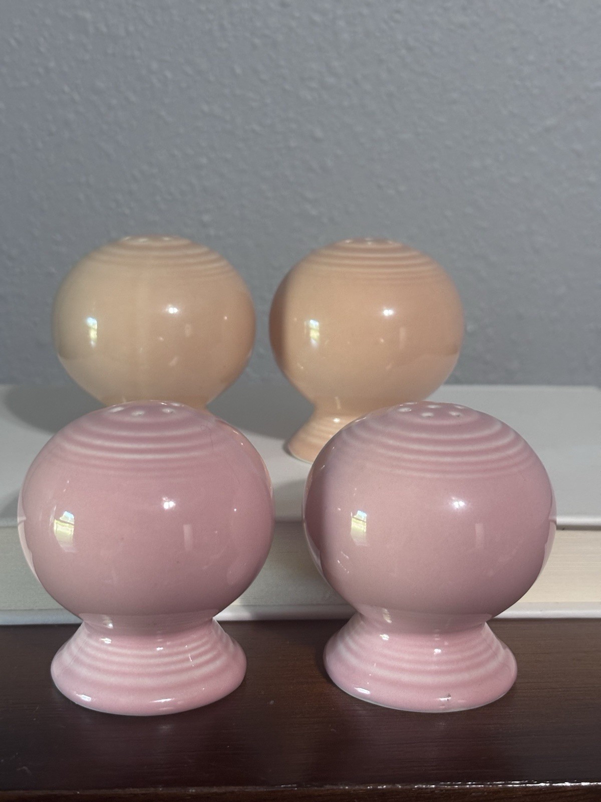 Vintage Fiesta Salt And Pepper Shakers Set Of 4 Peach And Dusty Rose EUC 