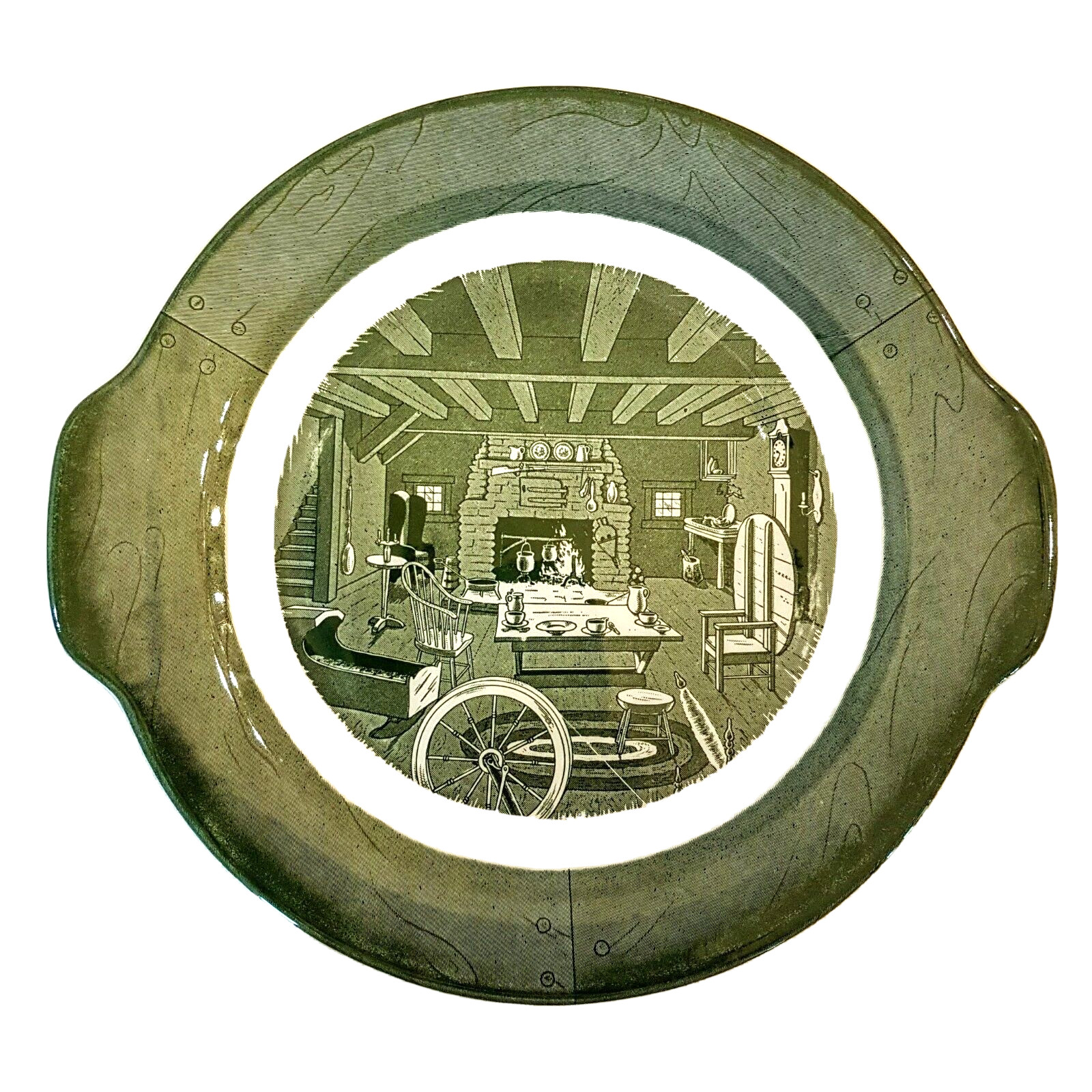 Royal Colonial Homestead Green Tab Handled Cake Plate VTG 1950's Platter