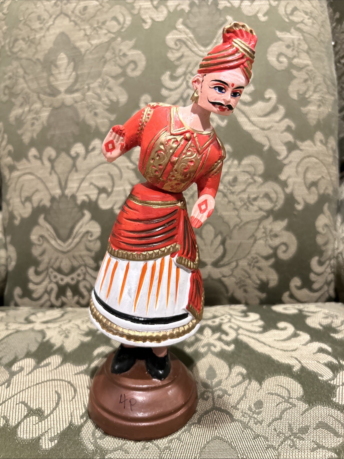 Vtg Tanjore Thanjavur India Dancing Figurine Bobble Nodder Handcrafted / Painted