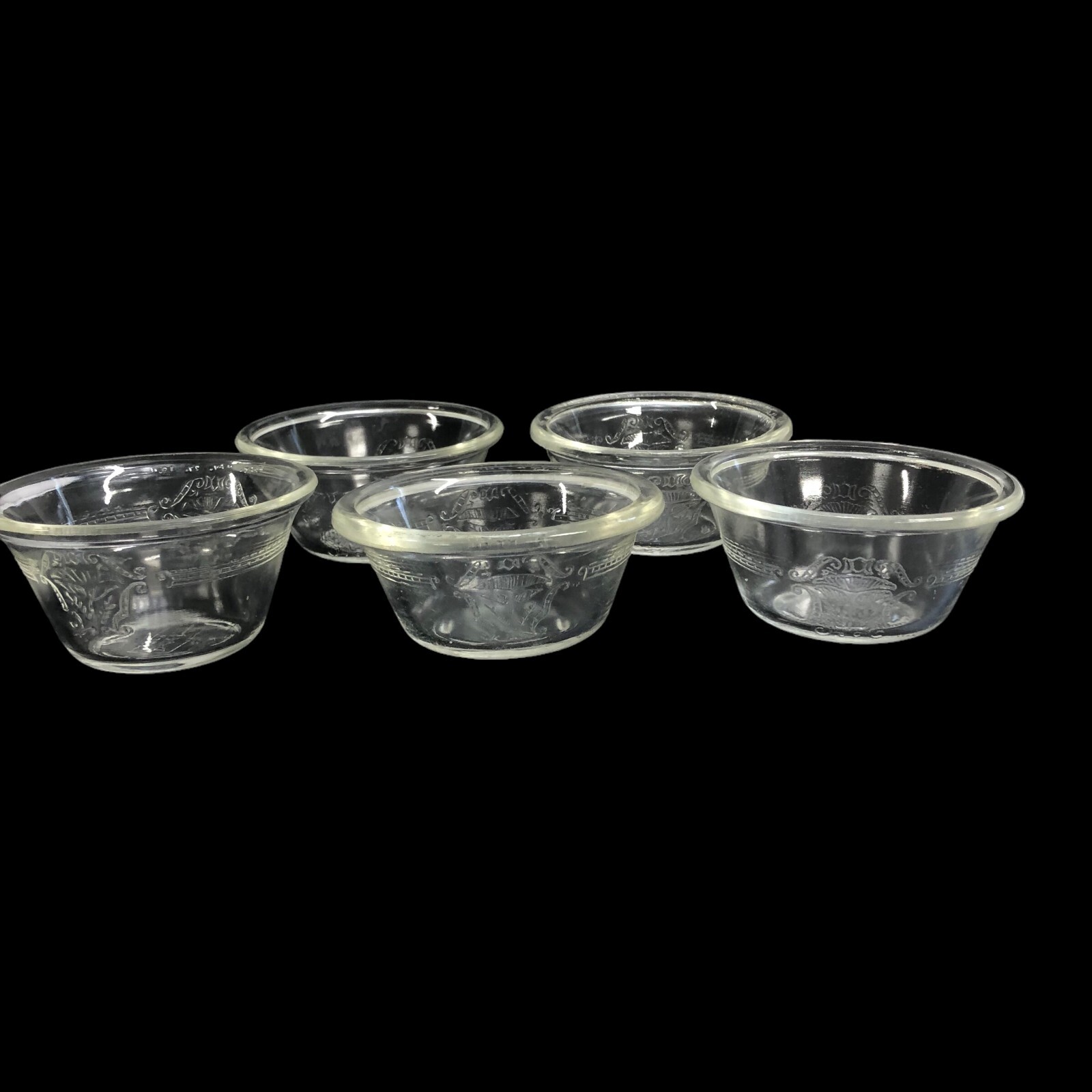 Set Of 5 Vtg Glasbake Clear Etched Glass Custard Ramekin Cup #286 Poppy 3.5\