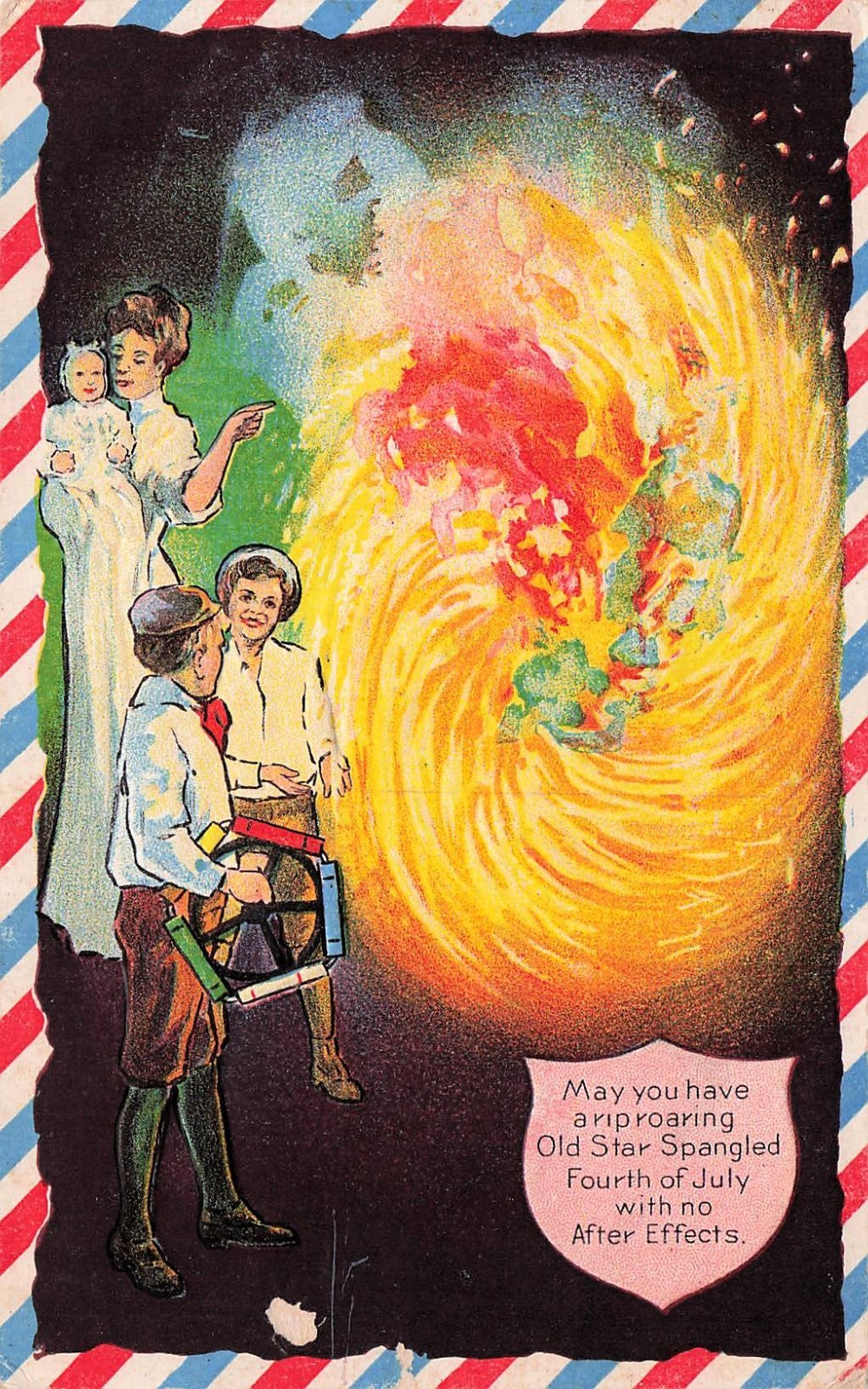 4th of July Patriotic Flag Independence Day Freedom Fireworks Vtg Postcard I34