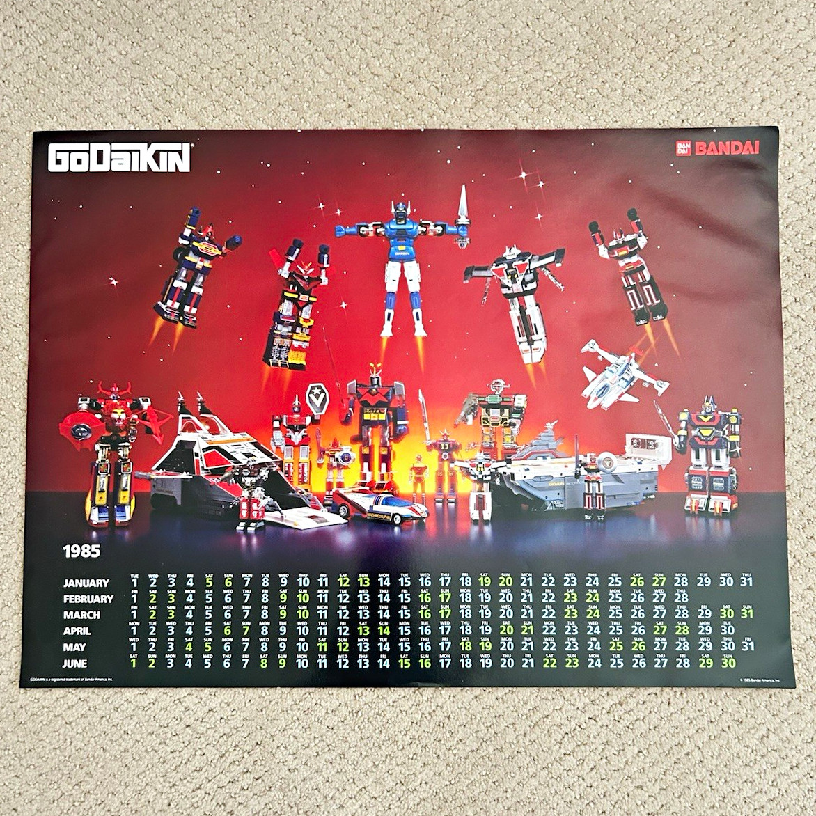 Vintage 1985 Bandai America GoDaiKin Super Robots Calendar Promtional Japan 