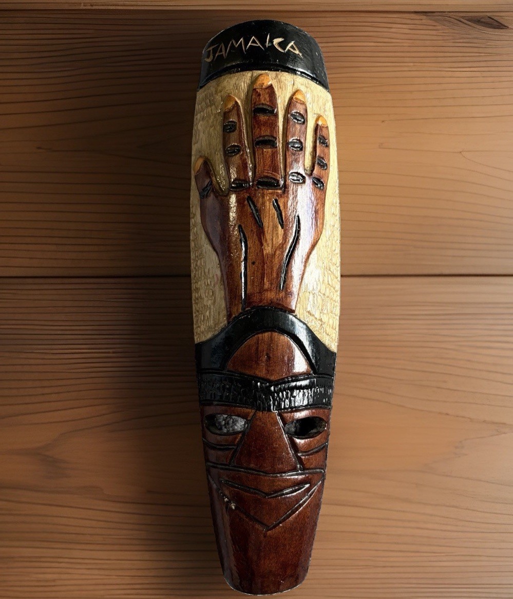 Hand Carved Wooden JAMAICAN Wall Mask Hand Motif 12\