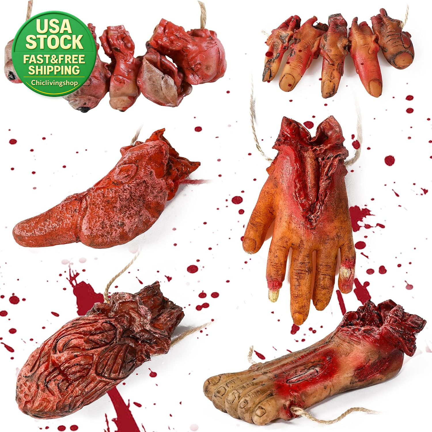 6Pcs Scary Halloween Realistic Bloody Body Parts Haunted House Prop Set Decor