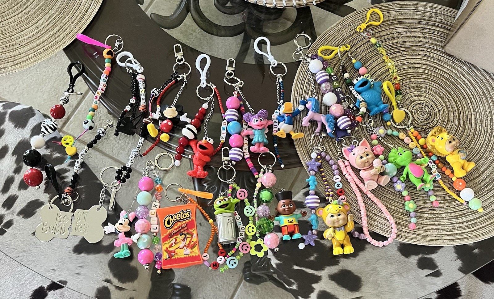 Disney & Sesame Street Multicolor Character Keychains Lot Plastic Detachable 